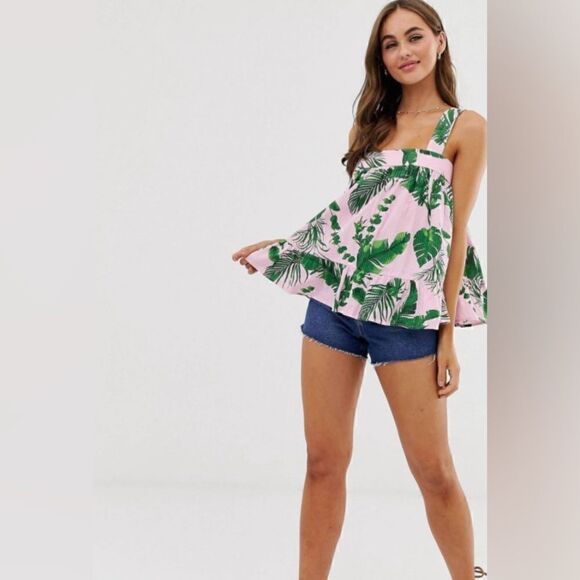 NWOT ASOS Design Square Neck Cami in Seersucker in Tropical Print - Picture 2 of 6